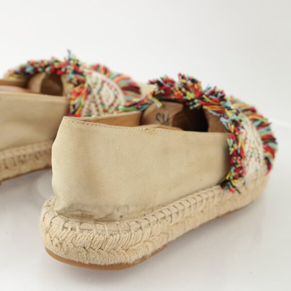 Conchisa Womens Espadrille Shoe Slip On Size 38 7 Tan Suede Blanket Woven Fringe - Picture 4 of 12